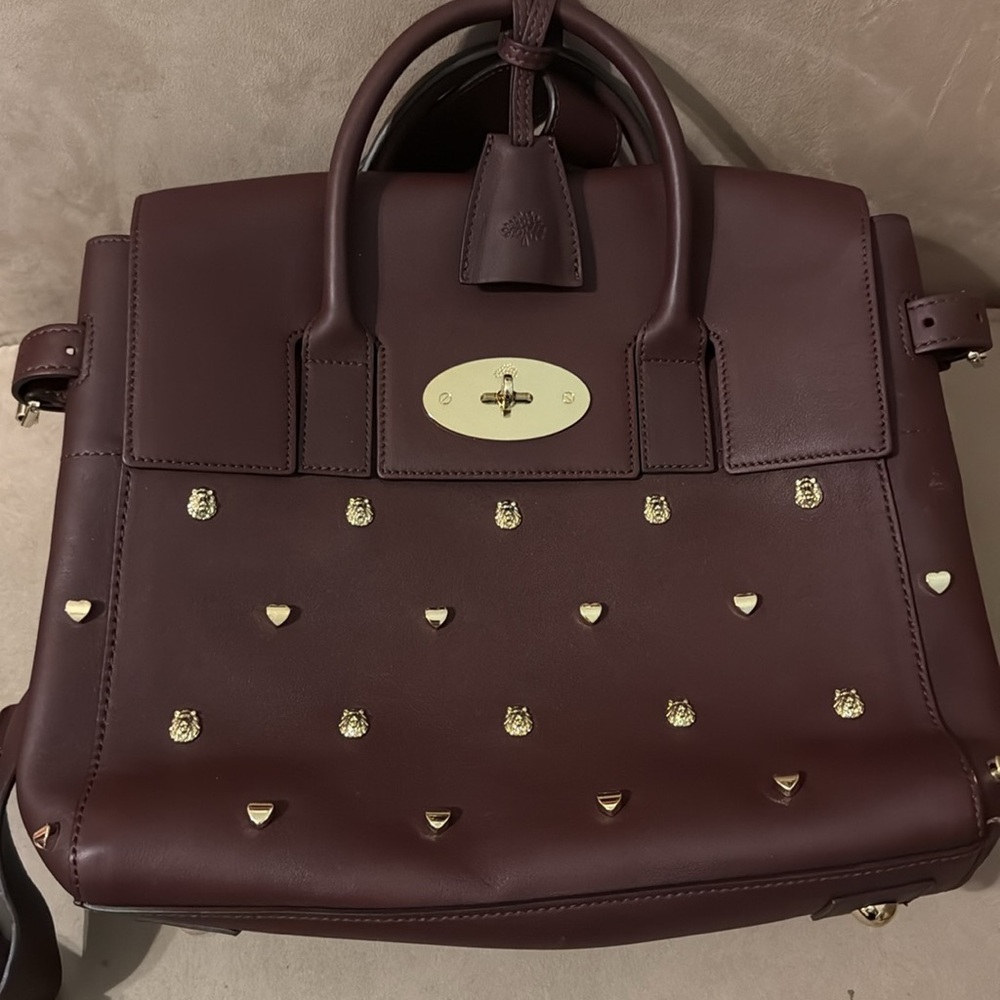MULBERRY Calfskin Studded Medium Cara Delevingne Convertible Satchel in Oxblood - Picture 3 of 17